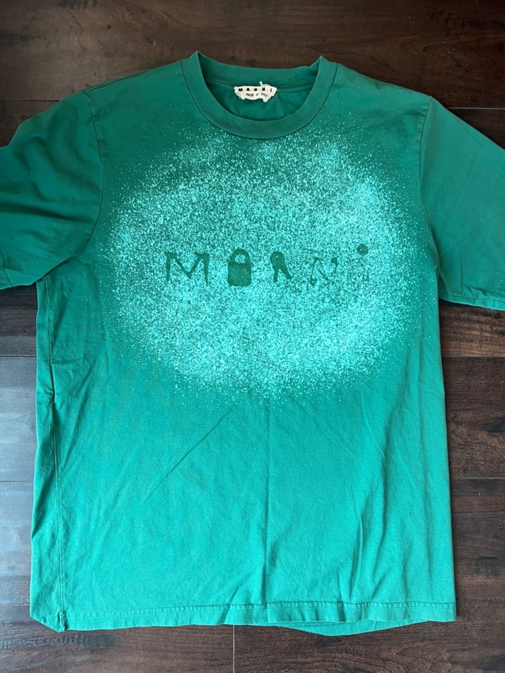 Marni Teal Green Speckled Bleach Logo Crewneck Tee Italy 52